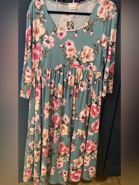 F & F Rose Teal Floral Midi Dress